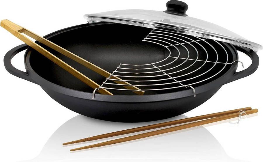 36 cm Gegoten aluminium wokpan Leipzig glazen deksel anti-aanbaklaag groente pasta rijstpannen