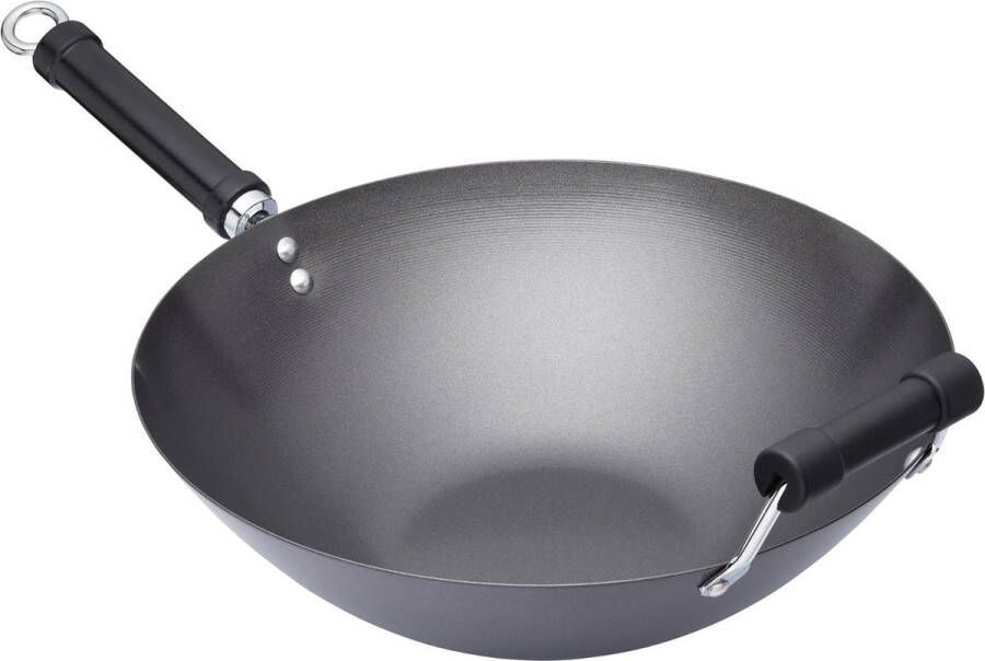 36 cm niet-Stick Wok inductiekookplaat koolstofstaal extra grote roerbak pan