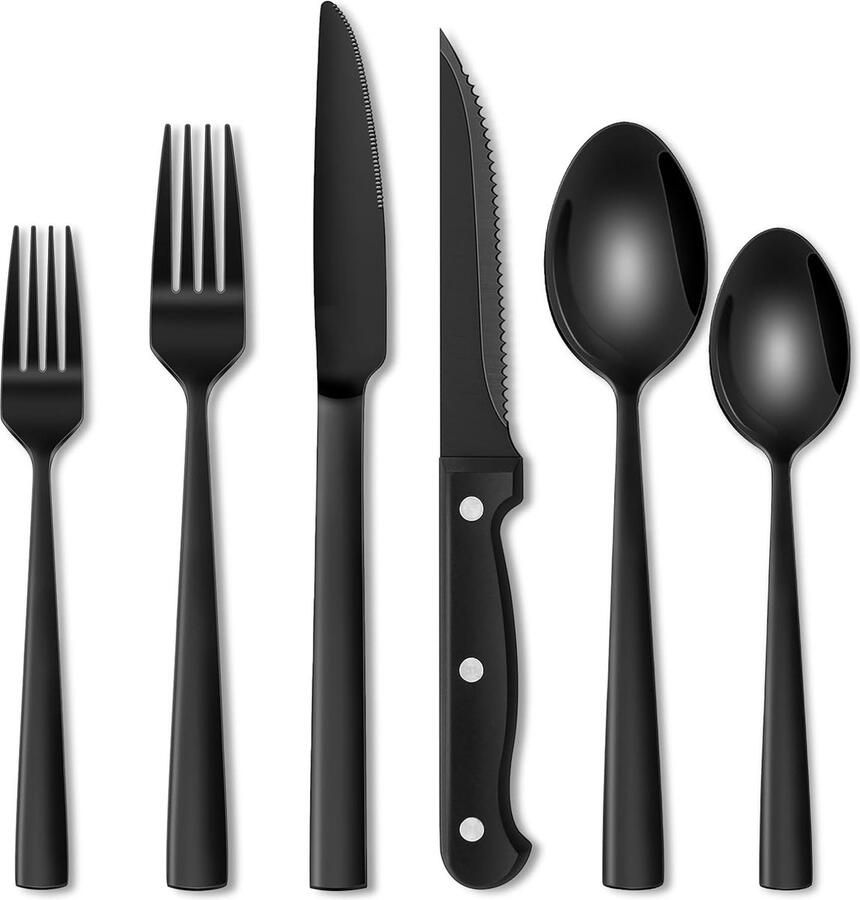 36-delige roestvrijstalen bestekset met steakmes zwart bestekset voor 6 personen elegante bestekset met mes vorklepel tafelbestek voor thuis feest restaurant vaatwasmachinebestendig