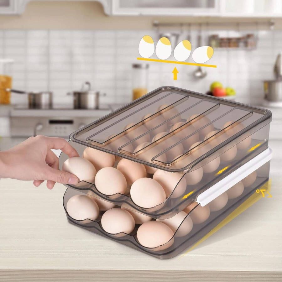 36-roosters Hivexagon eiercontainer met deksel dubbellaagse rollade eierdoos eierdispenser met automatisch rollen intelligente methode oudere eieren prioriteit egg tray