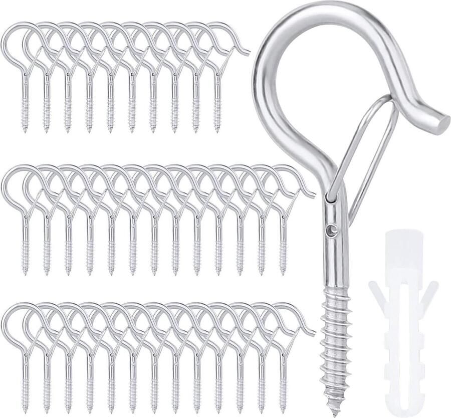 36 stuks schroefhaken zilver plafondhaken zware belasting plantenmanden vogelhuisjes MANICAF rotating ceiling hook