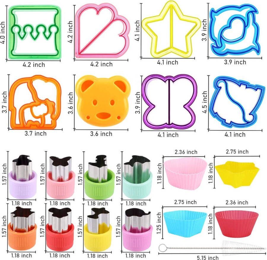 36 stuks uitsteekvormpjes voor brood toast groente sandwich koekjes roestvrij staal diervorm groentesnijder bento accessoires voor kinderen met 10 cartoon-tandenstokers en 2 borstels