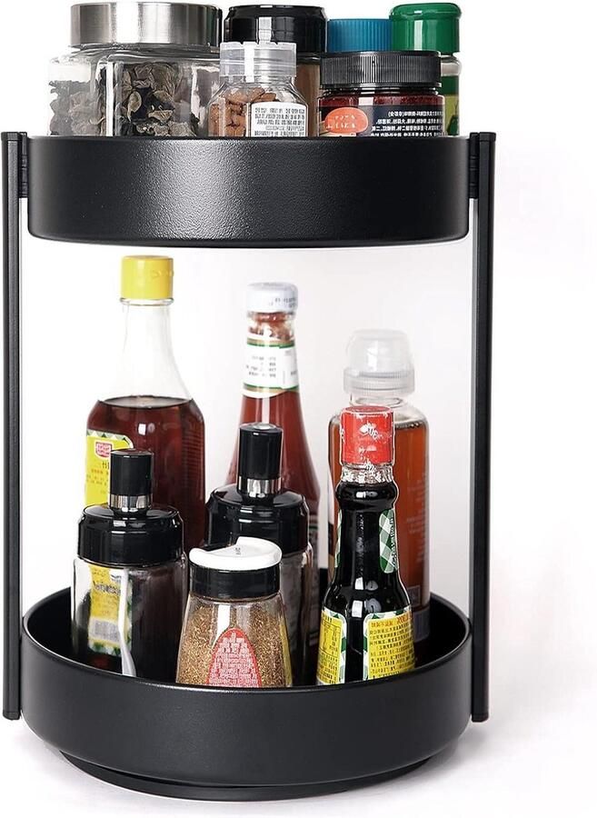 360° draaibaar kruidenrek organizer voor keuken en badkamer met 2 niveaus draaiplateau van 255cm