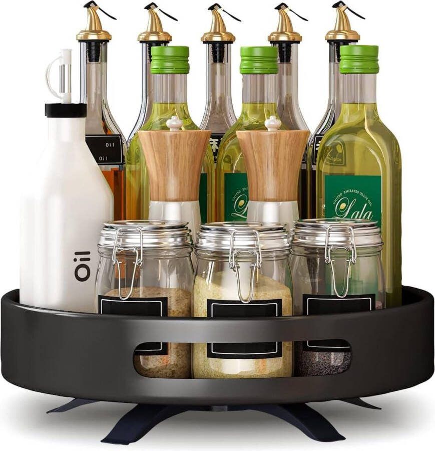 360° draaibaar kruidenrek zwart kruidenrek organizer roestvrij stalen kogellagers draaiplateau keukenorganizer rek voor make-uptafel badkamer balkon keuken- kruidenrek platenspeler (1 verdieping)