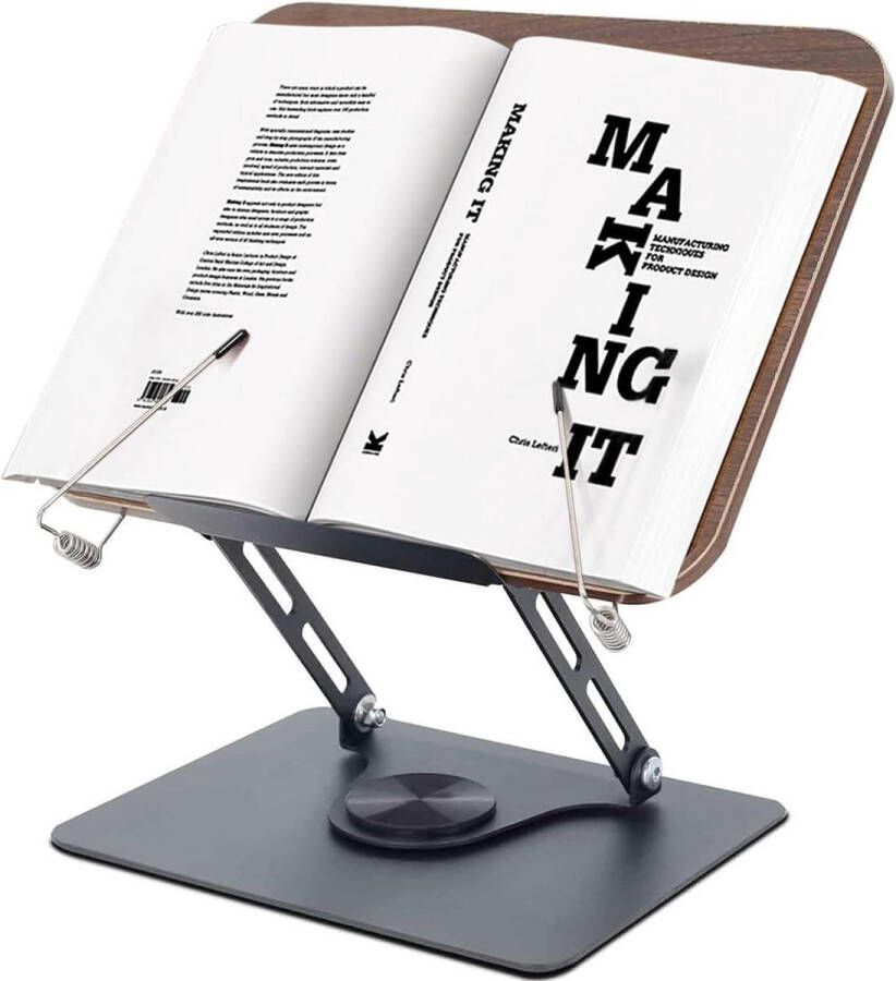 360° draaibare boekenstandaard verstelbare boekhouder met elastische zijclips inklapbare leesstandaard houten standaard voor kookboeken recepten noten