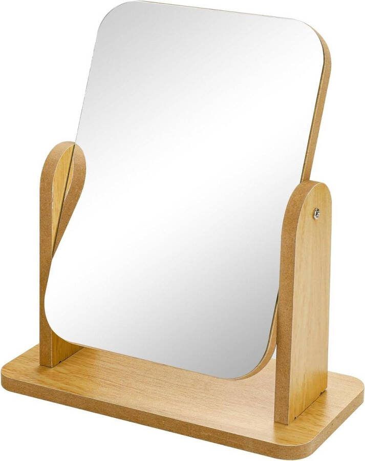 360° draaibare houten spiegel tafelspiegel hoge resolutie scheerspiegel vrijstaand massief houten basis kleine spiegel kaptafel badkamer slaapkamer 18 x 9 x 21 cm Scheerspiegel