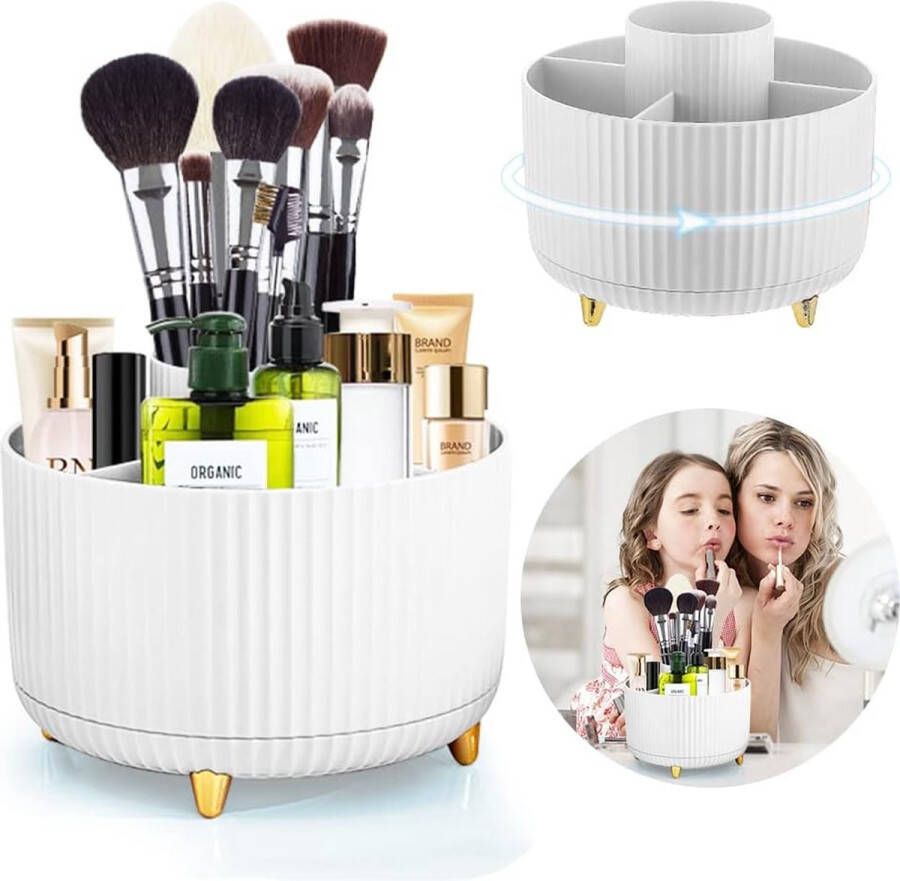 360° draaibare Kwastenorganizer make-up-organizer 360° draaibare opbergdoos cosmetica-organizer cosmetische-opslag draagbare cosmetische-doos voor commode (wit)