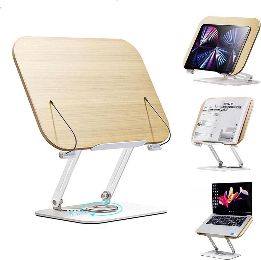 360° draaibare leesstandaard opvouwbare kookboekhouder multi-hoeken en hoogteboekhouder recept tijdschriften laptop notities