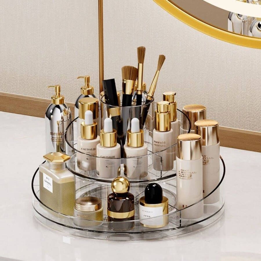 360° draaibare make-up organizer 2 rij draaibare Cosmetische opslaghouder lui Susan Draaitafel Make-Up Borstel Houder Oogschaduw Opslag Lade voor ijdelheid badkamer dressoir