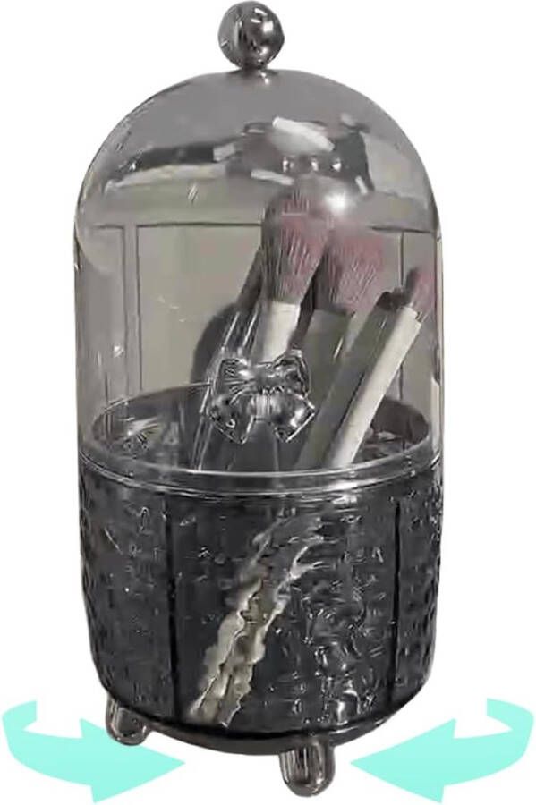 360° draaibare make-up organizer kaptafel organizer met stofdicht deksel make-up kwast organizer voor lippenstift eyeliner slaapkamer badkamer grijs