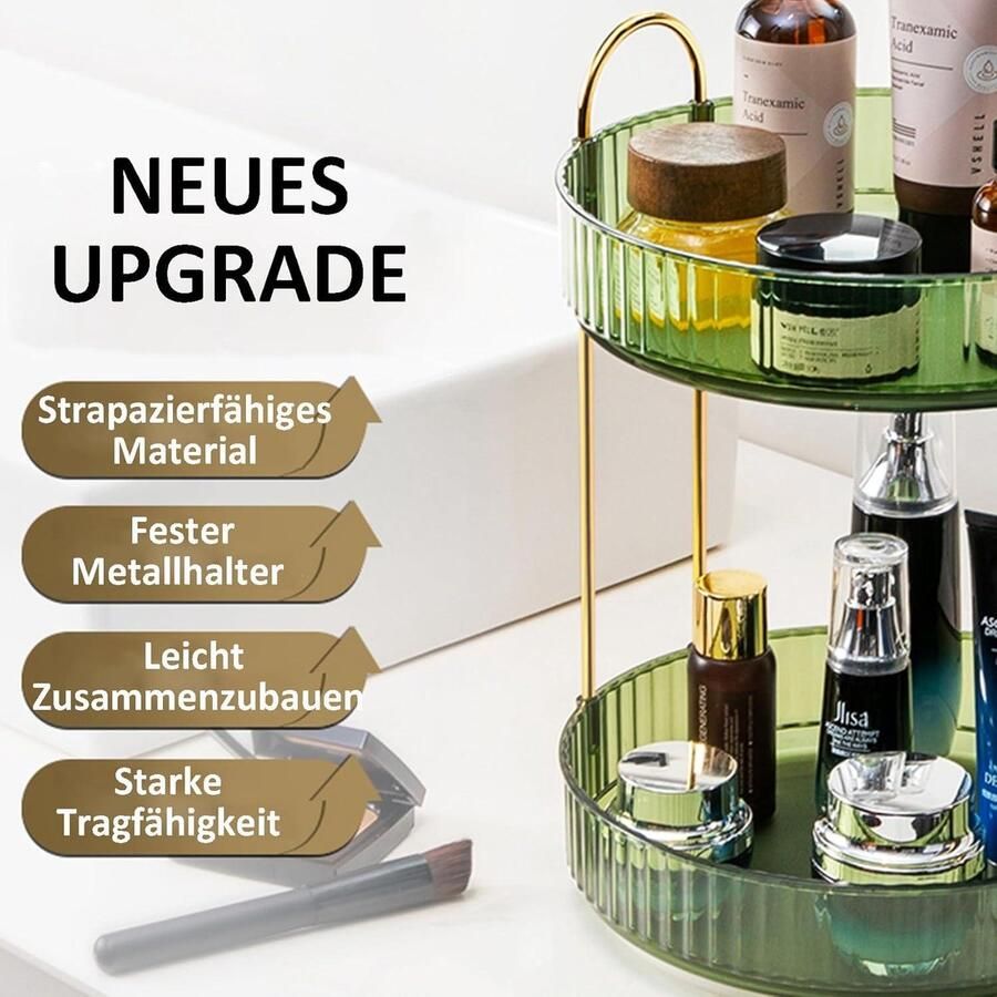 360° draaibare make-up organizer met 2 niveaus huidverzorging grote capaciteit parfum cosmetica make-uptafel badkamer wit 2 dieren