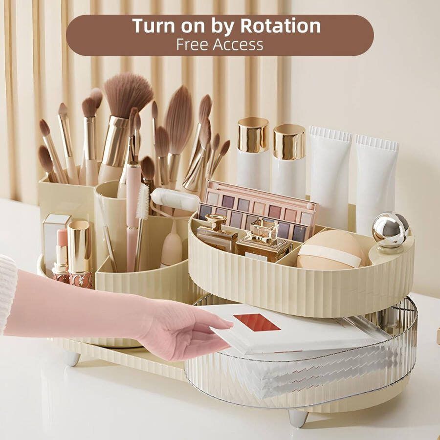 360° draaibare organisator make-upborstelorganizer make-uporganizer cosmetische plank cosmetische organisatoren voor kamerinrichting kaptafel slaapkamer badkamer crèmewit