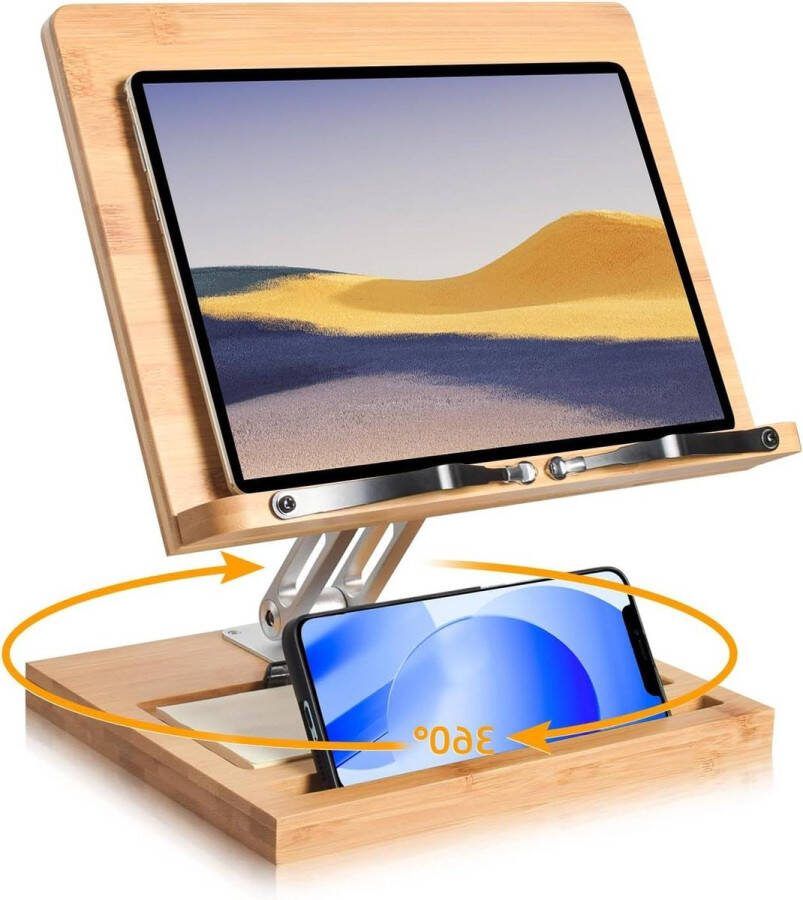 360 graden draaibare boekenstandaard met telefoonhouder en File Organizer zwart 11 x 81 inch
