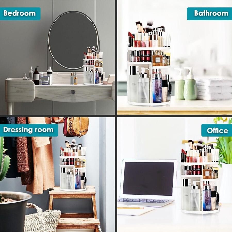 360 Graden Draaibare Makeup Organizer voor Dresser en Badkamer Wit Make-up organizer
