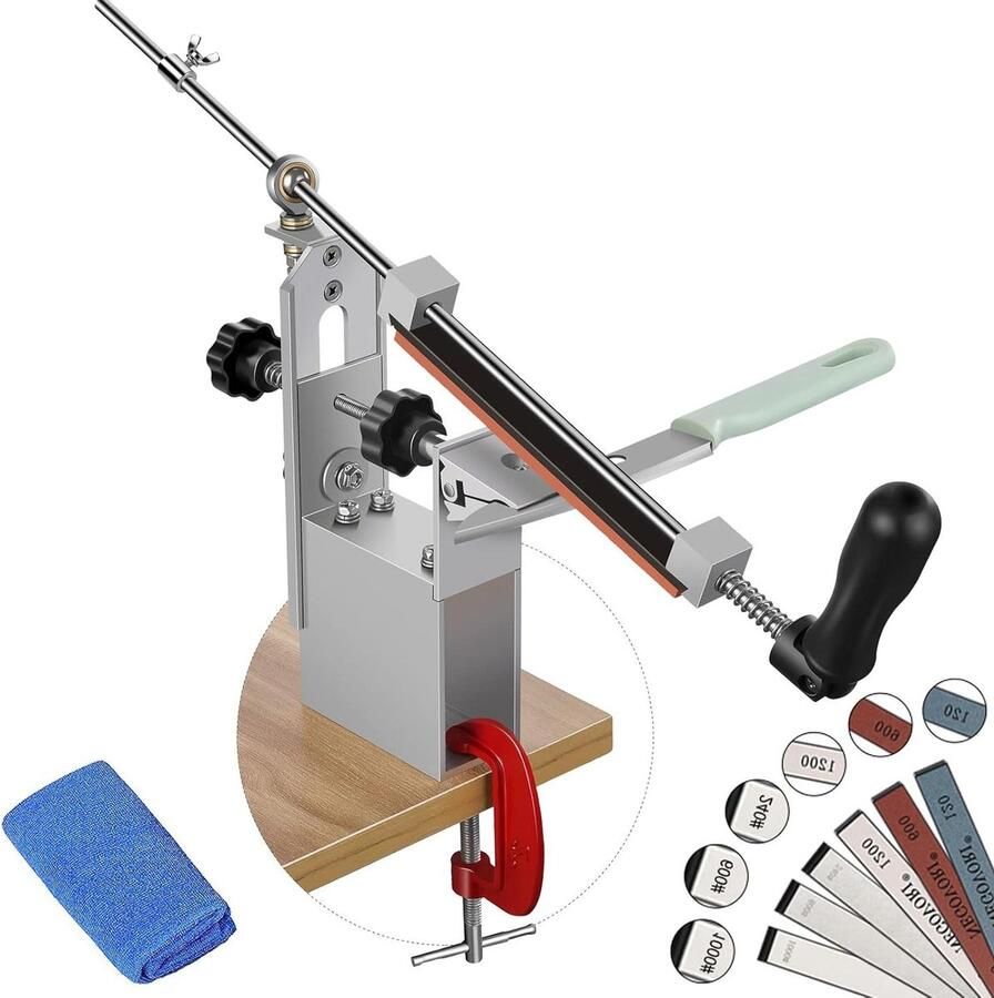 360° rotatie flipdesign handmatige messenslijper met vaste hoek aluminium mes Sharpener systeem met 6 slijpstenen + handdoek
