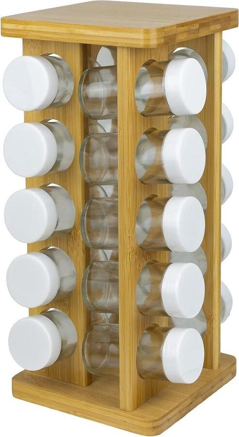 360° Rotating Spice Rack with 20 Spice Jars Wood Spice Organizer