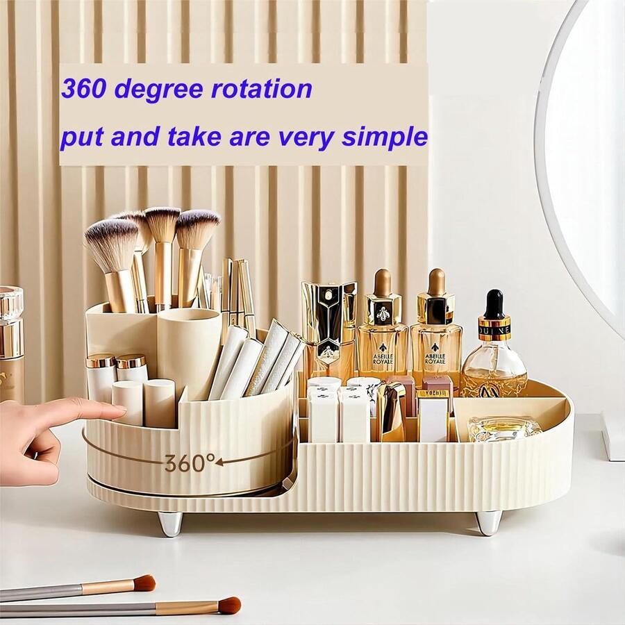 360° Roterende Make-up Organizer Grote Capaciteit Cosmetica Parfum Voor Sieraden Borstels Lippenstiften Oogschaduw Poedersoezen Kaptafel Slaapkamer Badkamer Kantooropslag (crème)