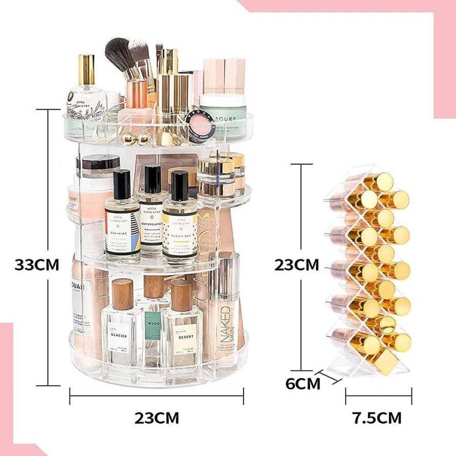 360 roterende make-uporganizer 16 gaten lippenstifthouder verstelbare draaihouder voor cosmetica opbergruimte voor parfum en accessoires