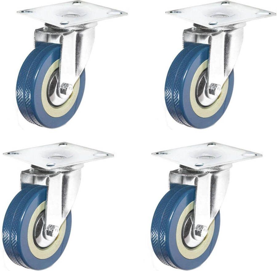 360° Zwenkwiel 75mm Nylon Zwaarlast Wielen Set van 4 met Schroefplaat voor Meubels Bureau Werkbank Kast Plank