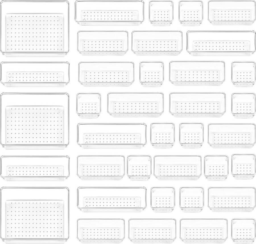 37 Stuks Ladesysteem met 4 Maten Lade-organisator Transparante Plastic Lade-organisator Kaptafel-organisator Kan worden gebruikt als Make-up Organisator Keuken Badkamer Kantoor