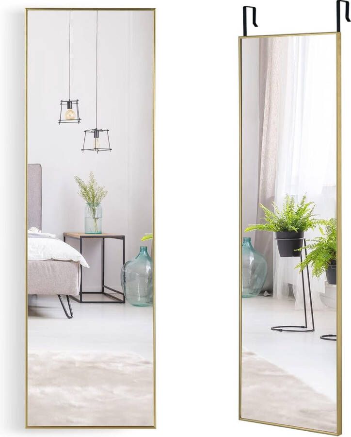 37 x 120 cm full-body spiegel met in hoogte verstelbare hanghaken wandspiegel deurspiegel hangspiegel spiegel voor slaapkamer woonkamer en entree goud