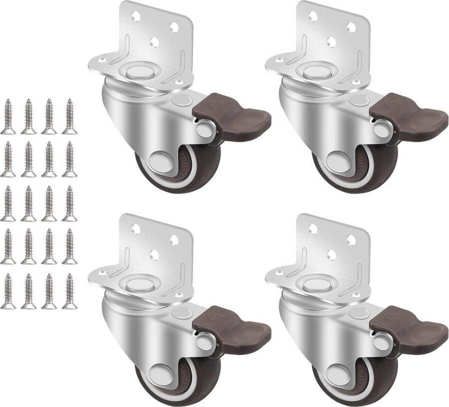 38 mm Meubelwielen 4 stuks zwenkwielen met rem Rubberen wielen Montageplaat type L Transportwielen voor wiegen en karren