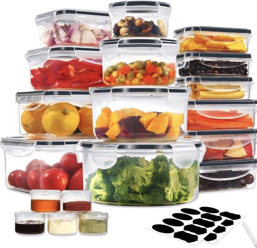 38 stuks voedselopslagcontainer met deksels luchtdichte plastic voedselcontainers voor keuken en voorraadkast BPA-vrije opslagcontainers 100% lekvrij herbruikbaar en vaatwasser