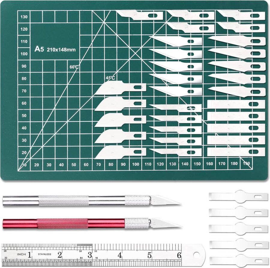 39 Stuks Art Snijmessenset Scalpel Set Hobby Roestvrij Staal Handgemaakte Scalpel Knutselmessen met Roestvrijstalen Precisie Scalpel Carving Craft Messenset voor Snijden Sjablonen Kunst