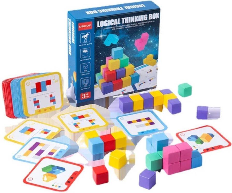 Playos 3D Houten Bouwblokjes Denkpuzzel 96 Opdrachten Houten Blokken Ruimtelijk Inzicht Houten Puzzel Bouwen Bouwblokken Constructie Speelgoed Cognitief Speelgoed Montessori Speelgoed Open Ended Speelgoed Rekenen