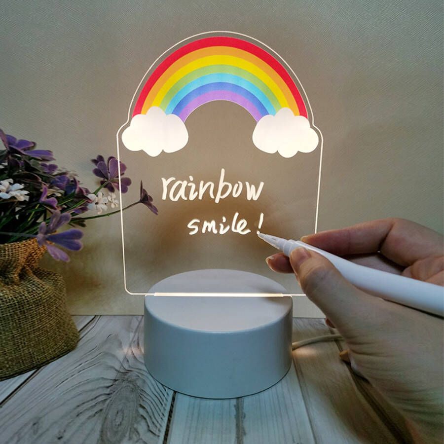 3D Lamp Regenboog met UV-Printen met Notitie Plaats met 7 Kleur Pen Lampen Warm Wit Licht LED-verlichting Kamerlamp Nachtverlichting