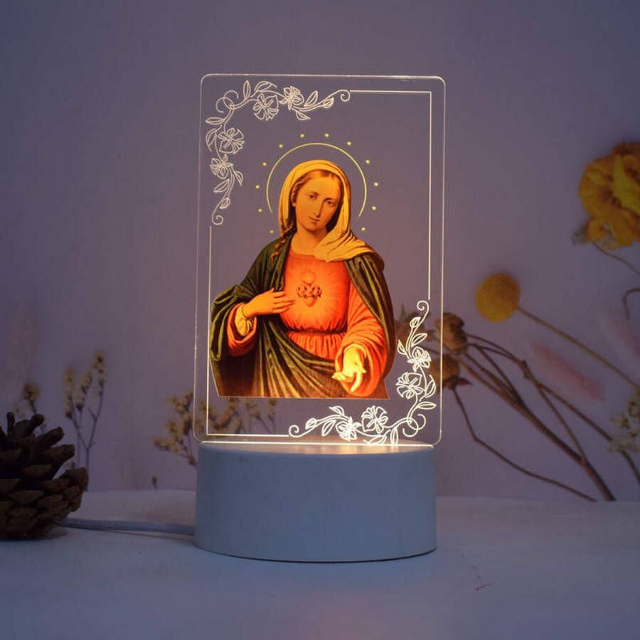 3D Kerst Nachtlampje MARIA Verlichting in 7 Kleuren Religie Tafellamp