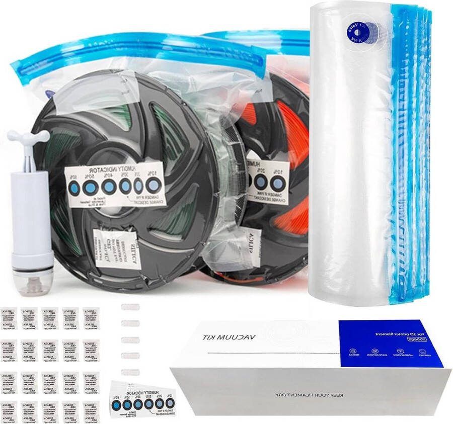 3D Printer Filament Opslag Vacuüm Zak Kit 20 Zakken 34 * 30 cm 20 Droogmiddelen Vochtigheid Indicator Kaarten 5 Afdichting Clips 1 Handpomp