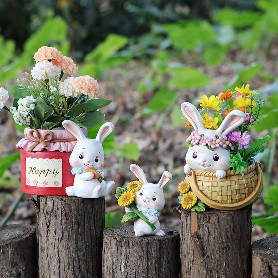 3delige Schattig konijn ornament voor tuin balkon en binnenruimtes kan worden gebruikt als bloempot gemaakt van hoogwaardig hars