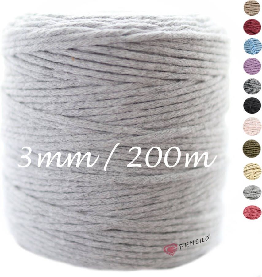 3mm x 200m GRIJS macramé katoenen koord Macrame Touw|kleuren om mee te knutselen|Garen voor Wandkleed en Plantenhanger Zelf Maken|Dromenvanger||engel van macramé
