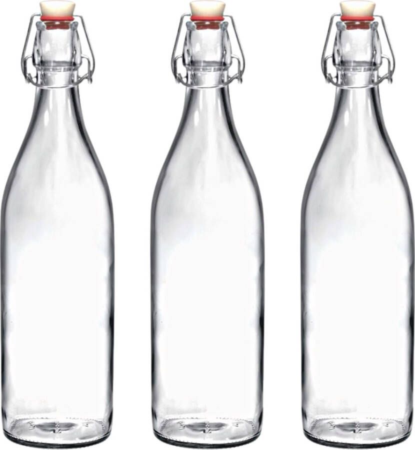 RANO 3x beugelfles 1000ml 1 liter Luchtdicht Transparant weckfles inmaakfles sapfles decoratie fles glazen fles Fles met beugelsluiting beugelflessen glazen flesjes met dop