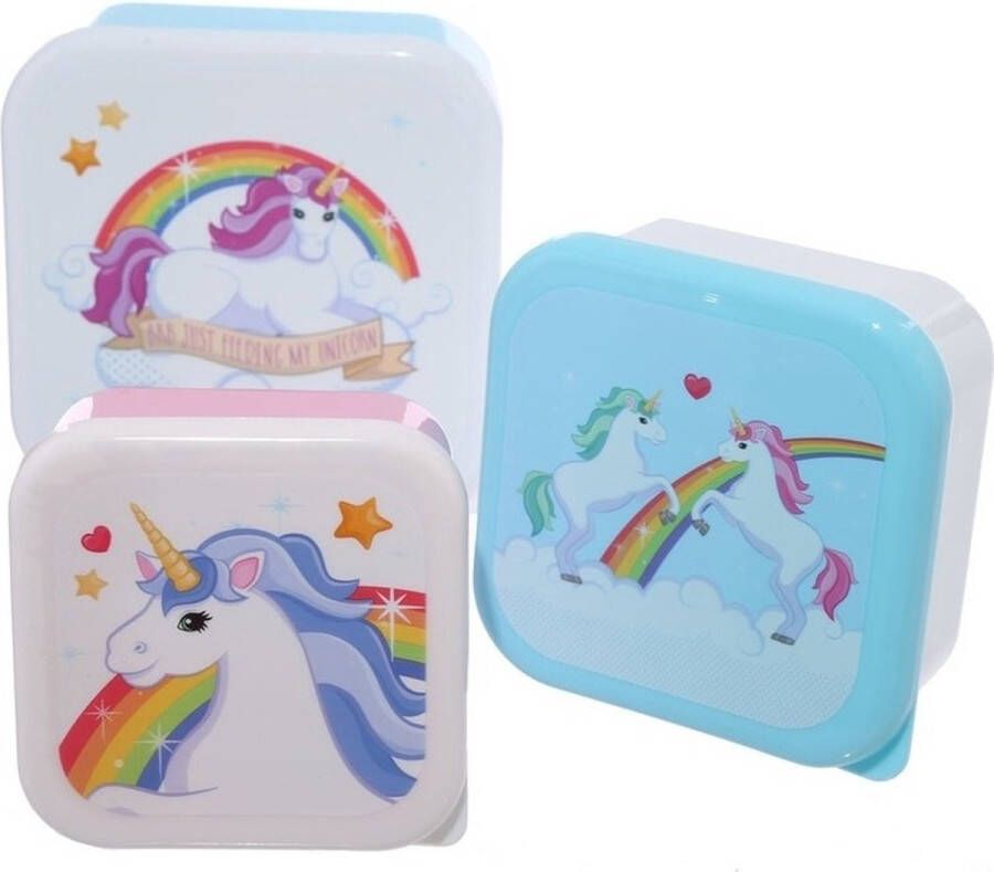 Merkloos Sans marque 3x Broodtrommel lunchbox regenboog eenhoorn print Voedsel bewaarbakjes