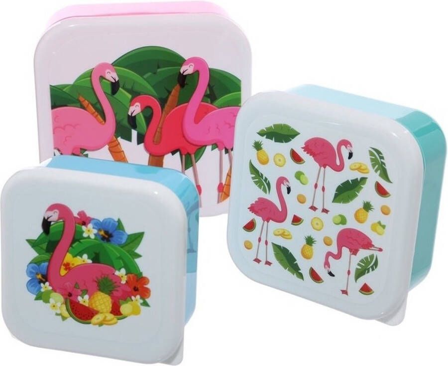 Merkloos Sans marque 3x Broodtrommel lunchbox tropische flamingo print Voedsel bewaarbakjes