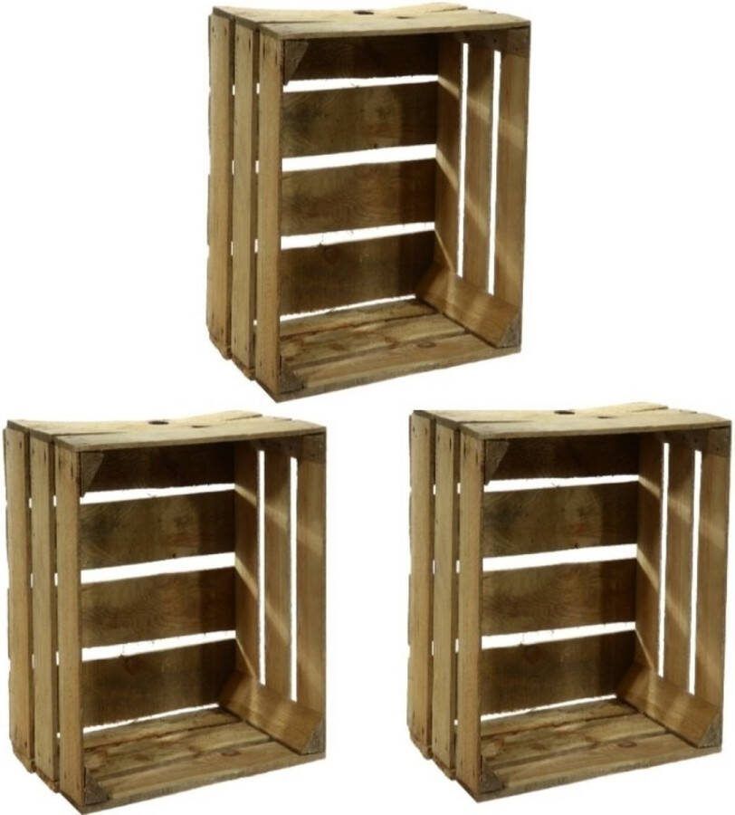 3x Gebruikte houten fruitkisten 30 x 40 x 50 cm Decoratie voor huis en tuin
