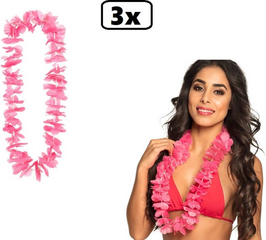 3x Hawai krans roze pink hawai krans hawaii slinger kleur trouwen liefde feest love thema feest pride