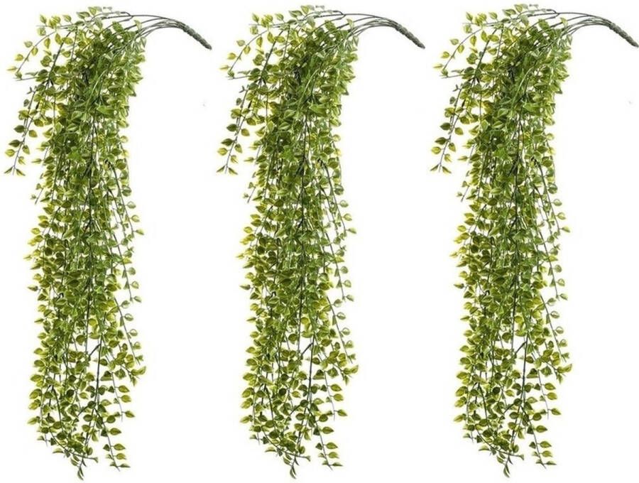 Merkloos Sans marque 3x Kunstplanten groene ficus hangplant tak 80 cm UV bestendig Nepplanten neptakken Ficus klimop