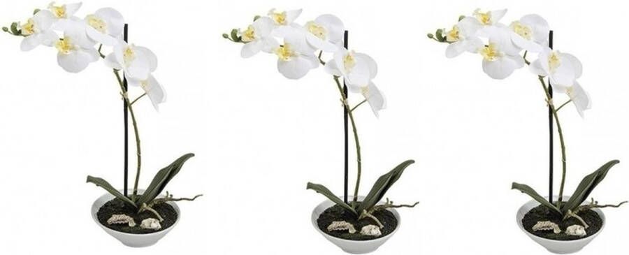 Merkloos Sans marque 3x Kunstplanten in pot witte orchidee 38 cm Vlinderorchidee Phalaenopsis wit Nepplanten