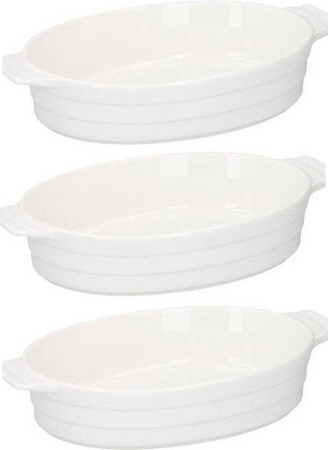 Merkloos Sans marque 3x Ovale ovenschalen keramiek wit 31 cm Braadsledes ovenschalen