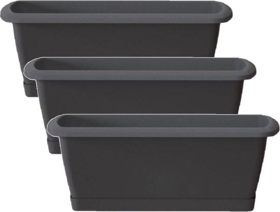 Prosperplast 3x Respana plantenbak bloembak antraciet 49 cm inclusief onderzetter Tuin decoraties
