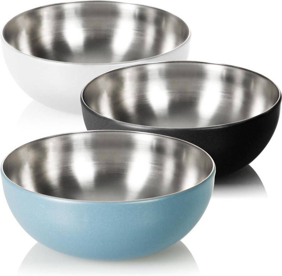 3x roestvrijstalen mengkom multifunctionele keukenkom voor snacks of salades externe coating ca. 3 L set van 3 Ø 24 cm 3 kleuren