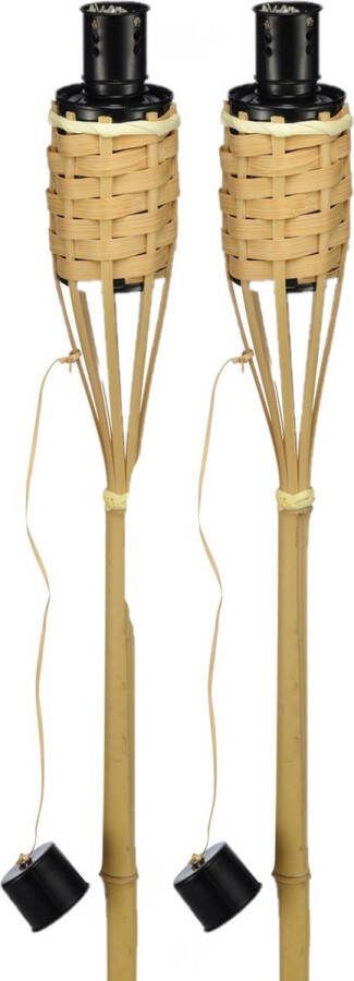 3x stuks bamboe gevlochten tuinfakkels 120 cm Tuinfakkel oliefakkel navulbaar Tuinverlichting Tuindecoratie