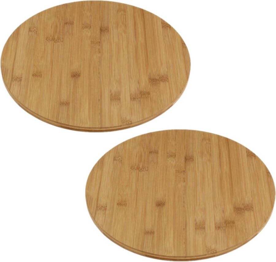 3x stuks draaiende serveerplanken bamboehout 35 cm Pizza bord bamboe draaiplateau