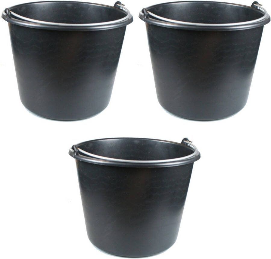 Merkloos Sans marque 3x stuks stevige bouwemmer huishoudemmer 20 liter emmers