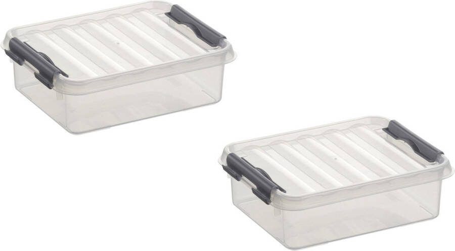 Sunware 3x stuks Q-Line opberg boxen opbergdozen 1 liter 20 x 15 x 6 cm kunststof Platte opslagboxen Opbergbakken kunststof transparant zilver