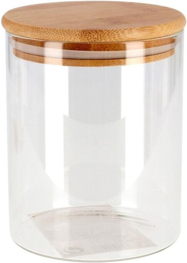 Voordeelset 12x Transparante keuken voorraadpotten met bamboe deksel van borosilicaatglas 0 6 liter 10 x 10 x 13 cm