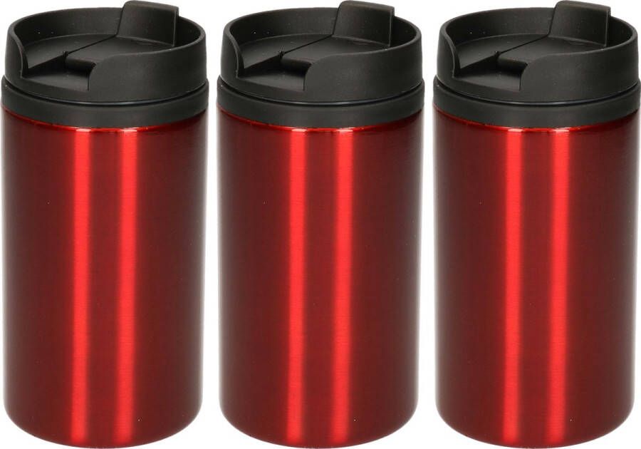 Merkloos Sans marque 3x Warmhoudbekers metallic warm houd bekers rood 320 ml RVS Isoleerbekers thermosbekers voor onderweg